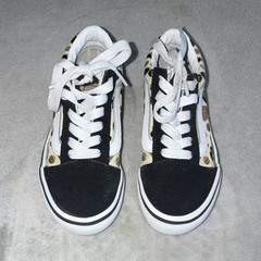 VANS Old Skool Kids US 13 Low Top Sneaker Black Leopard Print Canvas Lace-Up