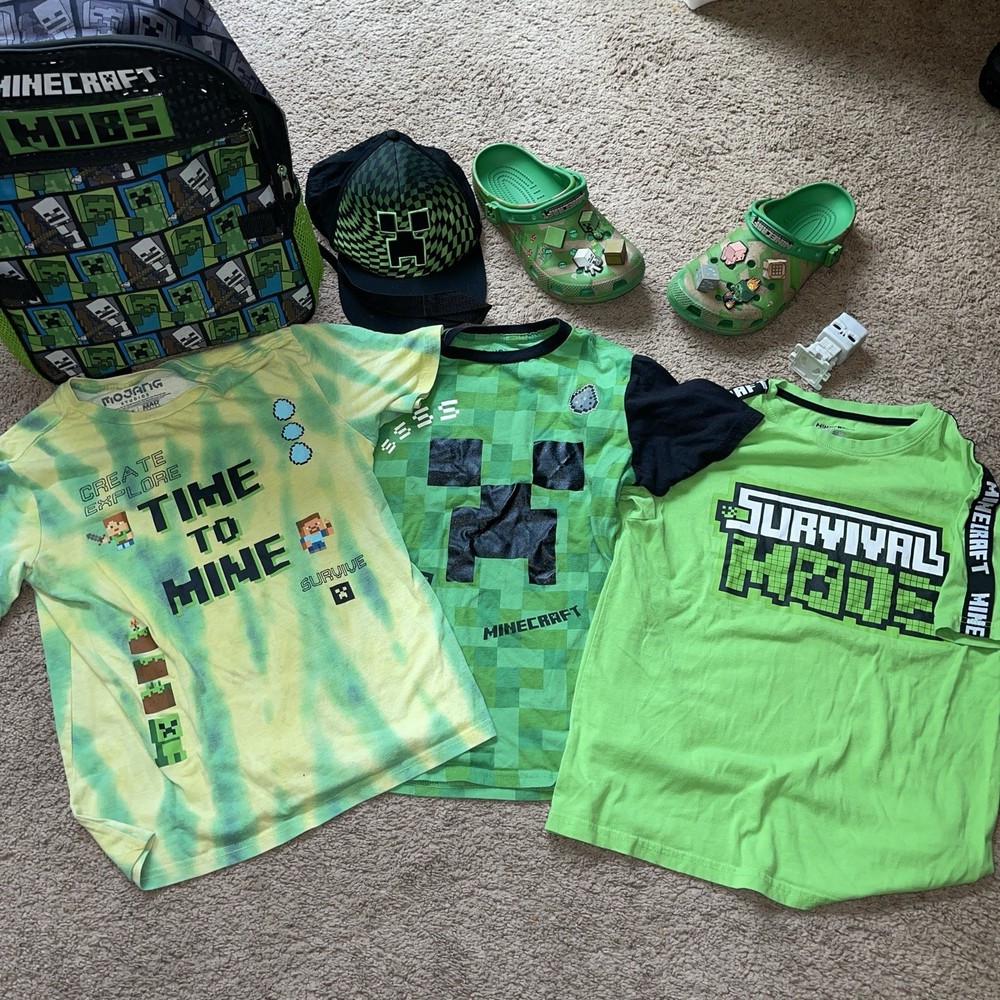 Minecraft Crocs J5, T-shirts, Hat, & Backpack W/Lunchbox Lot