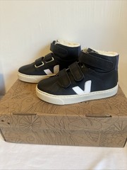Veja Small Esplar Mid Fur-lined Leather Kids Sneakers Size 12