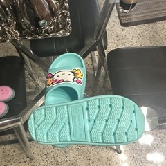 Sanrio Hello Kitty Turquoise Slide Slippers, Unisex Kids US 13/1 Open Toe