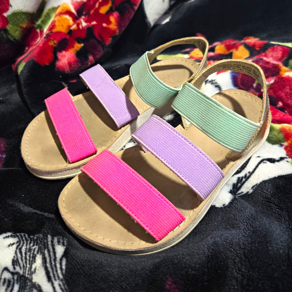 Children’s Place Strappy Colorblock Sandals Pink Purple Green Hook & Loop 11