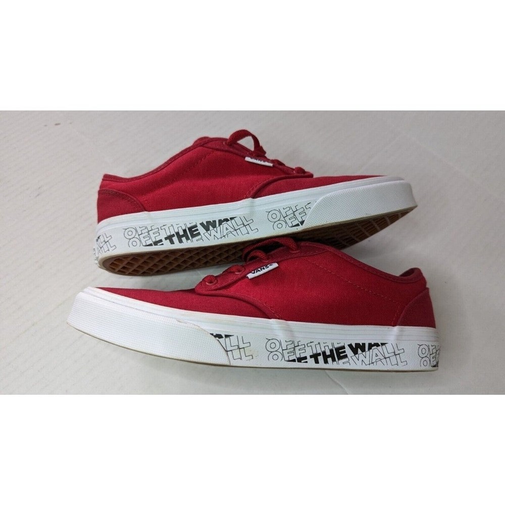 VANS YTH (5-1/2) Red/Burgundy Lace-Up; sidewall graphics OFF THE WALL sneakers.