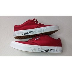 VANS YTH (5-1/2) Red/Burgundy Lace-Up; sidewall graphics OFF THE WALL sneakers.