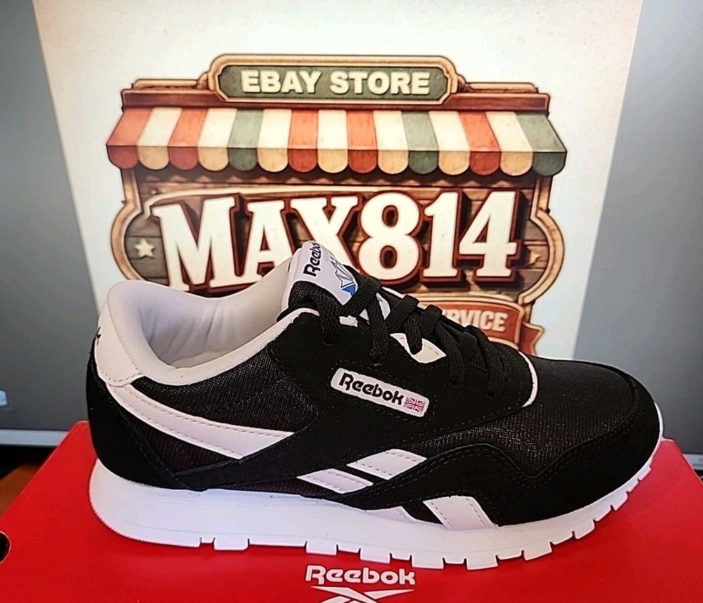 Reebok Classic CL Nylon Junior Kids US 2 Black White Athletic Shoe New in Box