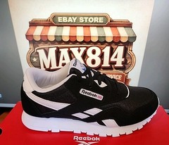 Reebok Classic CL Nylon Junior Kids US 2 Black White Athletic Shoe New in Box
