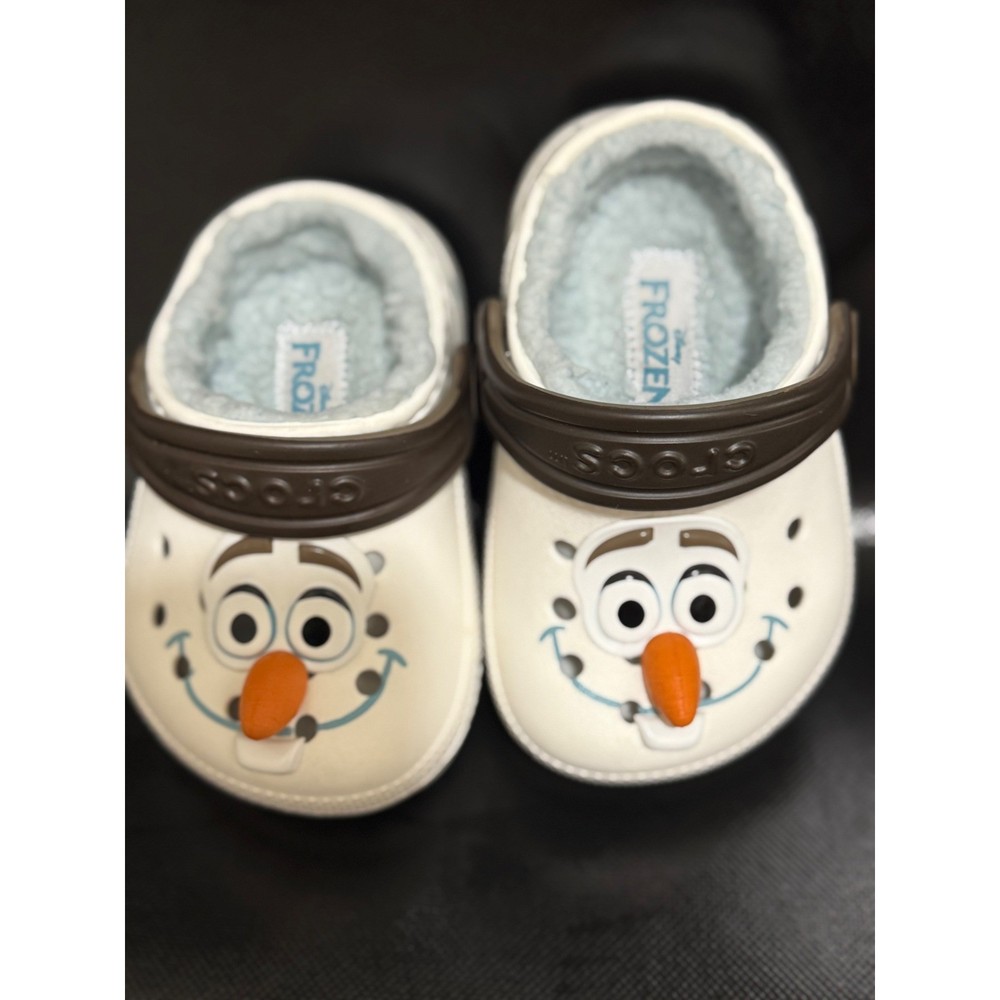 Crocs Frozen Olaf Clogs Size 4 Toddler White Brown Plush Lined Disney