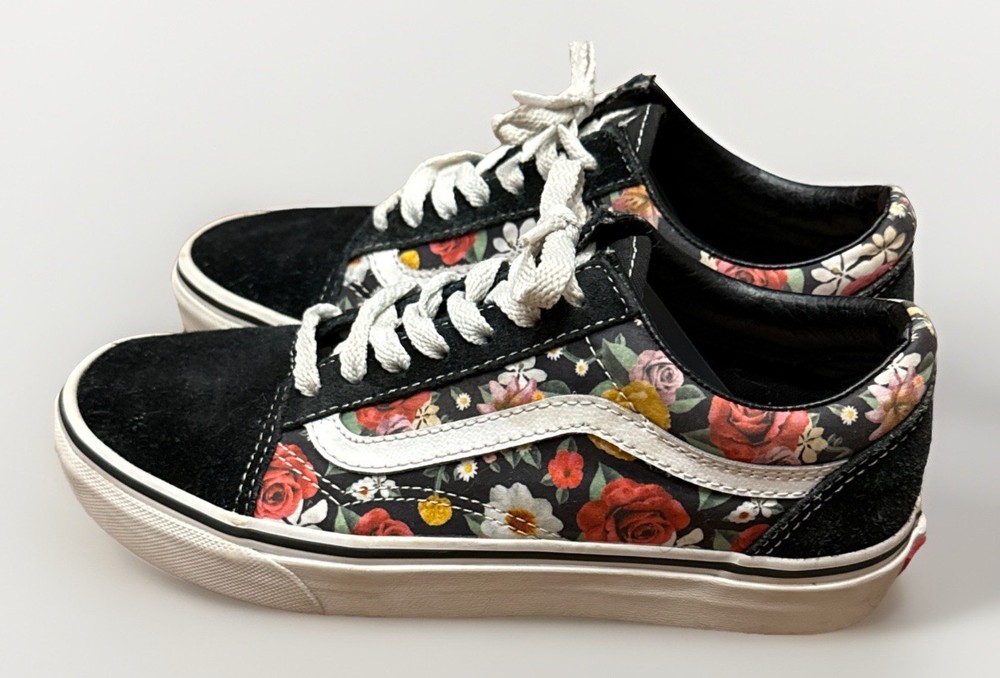 Vans Old Skool Garden Floral With Black Suede Lace Up 80s Surfer Skater Sz 6/4.4