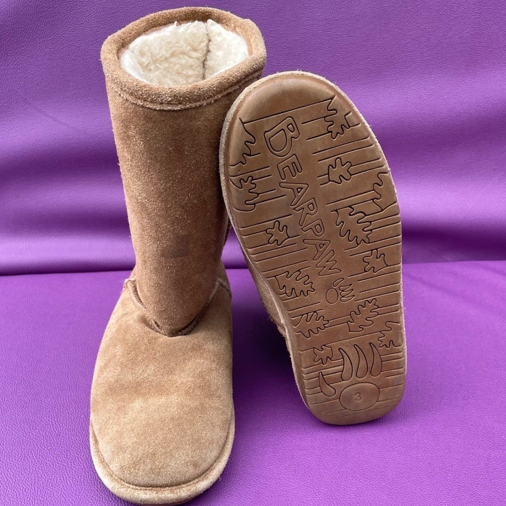 Bearpaw Emma Tall Youth Suede Boots Hickory Brown Coizy Size 3 Y-EMMA TALL