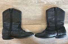 Frye Carson Pull On Kids Western Boots Black Leather Zip Mid-Calf Round 8.5