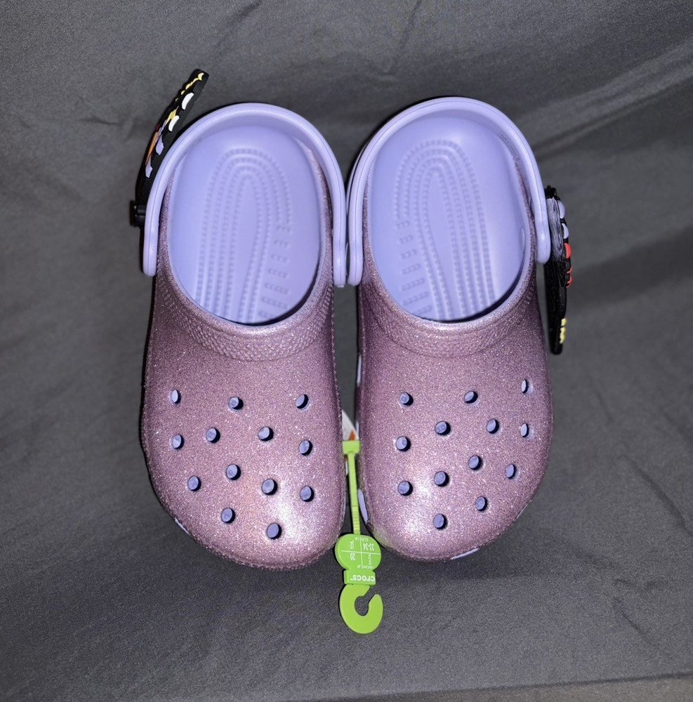 Crocs Classic I Am Butterfly Glitter Clog Unisex Kids J2 Purple Slip-On