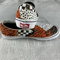 VANS Dalmatian Tiger Leopard Print Checkered Patchwork Slip-On Shoes Kids Size 4