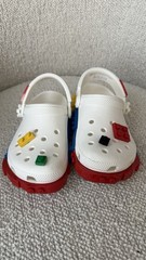 Crocs LEGO Creativity Clogs in white, featuring primary-colored