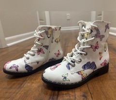 Pop Girls Jemma Butterfly Print Combat Lace Up Boots Easter Spring Size 13
