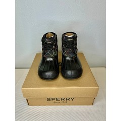 Sperry Kid’s Port Ankle Boots – black and rainbow quilted. Size kids 6.