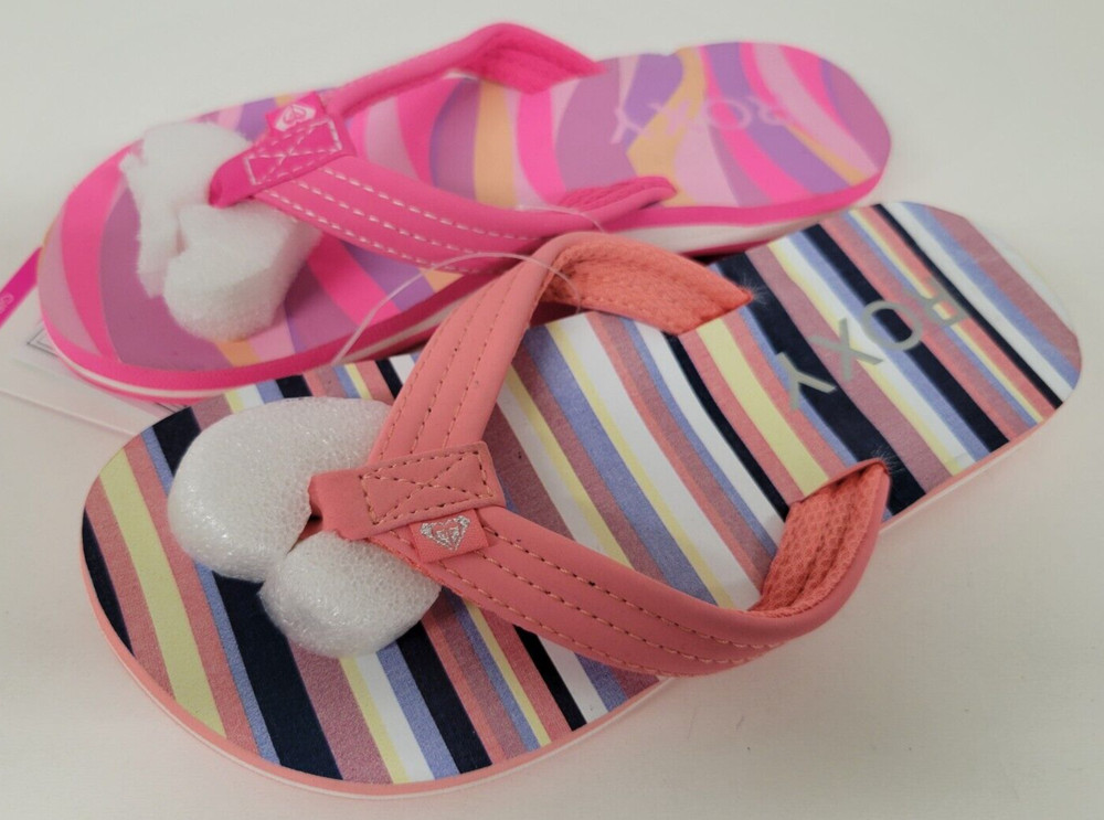 (Mismatched Color): Roxy Kids Striped Flip Flop Sandals Youth Size 1 Sample