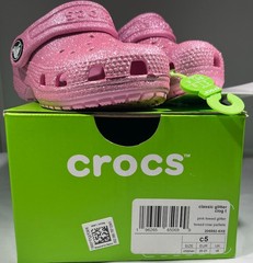Crocs Classic Glitter Clog, Pink Tweed Glitter – Toddler & Kids Sizes – CHOOSE!