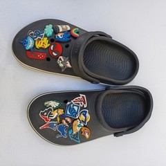 Crocs Crocband Kids Clogs Size J 3 Black & White With 22 Jibblets Football Sonic