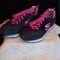 Skechers Girl’s Shoes 84201L Leather Textile Floral Athletic Navy Pink US 3
