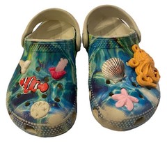Crocs Kids Under The Sea Classic Clogs C8 Blue Ocean Marble Jibbitz Fish Shell