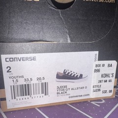 Original Black Converse All Stars Youth 2 Nib Lace Up Classic Sneakers Shoes