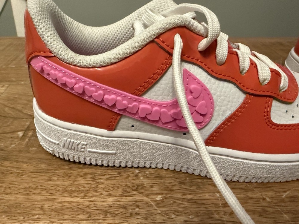 Nike Air Force 1 Low Top Leather Lace-Up Unisex Kids 1 Orange/White Pink