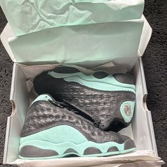 Jordan Air Jordan 13 Retro GS Black Metallic Silver Mint Green Kids Sneakers 4Y