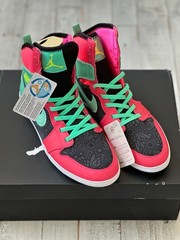 Air Jordan 1 Skinny High Atomic Red/Volt-Black-Green Glow 602656-633 NWT 2013