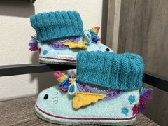Garnet Hill Unicorn Wool Slippers, Size 10 Colorful Whimsical Fun Twee Girls