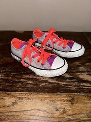 EUC Converse All Star Double Tongue Shoes Low Top Gray Purple Orange Youth Sz 11