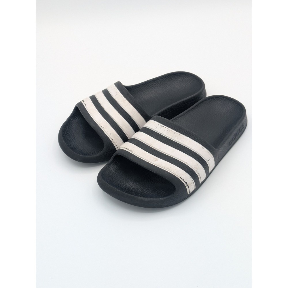 Adidas Adilette Slides Size 12k Black White Stripes Kids Sport Sandals 2606 2579