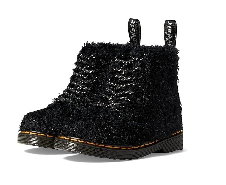 DR MARTENS 1460 PASCAL J BLACK TINSEL FUR BIG KIDS SIZE 2 BOOTS $120