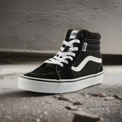 VANS Filmore Hi Teens High Top Suede Shoes Black White Size US 7