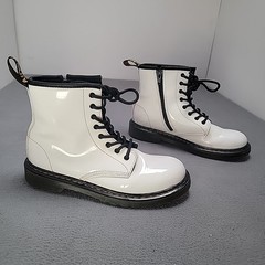 Dr. Martens 1460 White Patent Leather Combat Boots Lace Up/Zip Ankle Size 4M 5W
