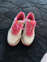 Nike Air Max 1 GS Metallic Silver Pink Orange Sneakers Size 6Y