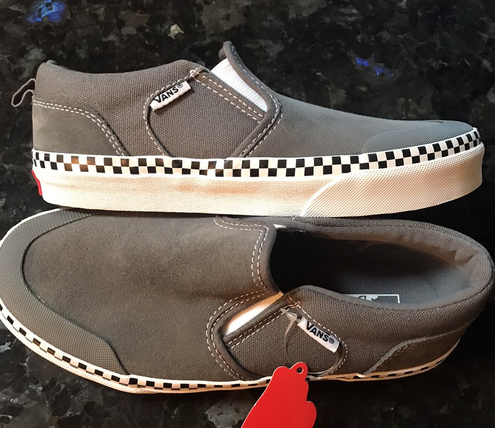 Vans Off The Wall Suede Asher DW Gray With Checkerboard Slip On Shoes Sz 4Y NEW