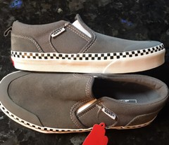 Vans Off The Wall Suede Asher DW Gray With Checkerboard Slip On Shoes Sz 4Y NEW