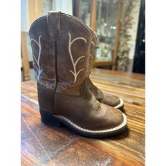 Old West Kids Brown Leather Square Toe Side Zip Cowboy Boots Size 9.5 Toddler