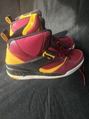 Jordan Flight 45 High Top Leather Basketball Sneaker Red/Yellow/Black 10.5