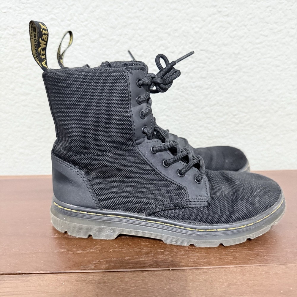 Doc Dr Martens Boots Combs J Combat Lace Up Black Canvas Zip Youth Kids Size 3