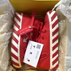 Off-White High Top Vulcanized Kids Sneakers Red/White Canvas Lace-Up EU 32