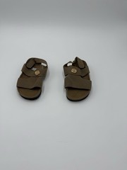 Kids Brown Strappy Hook & Loop Adjustable Flat Sandals Logo Accent Size 27