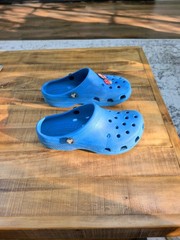 Crocs Size J2 Solid Blue With Super Mario Jibbitz