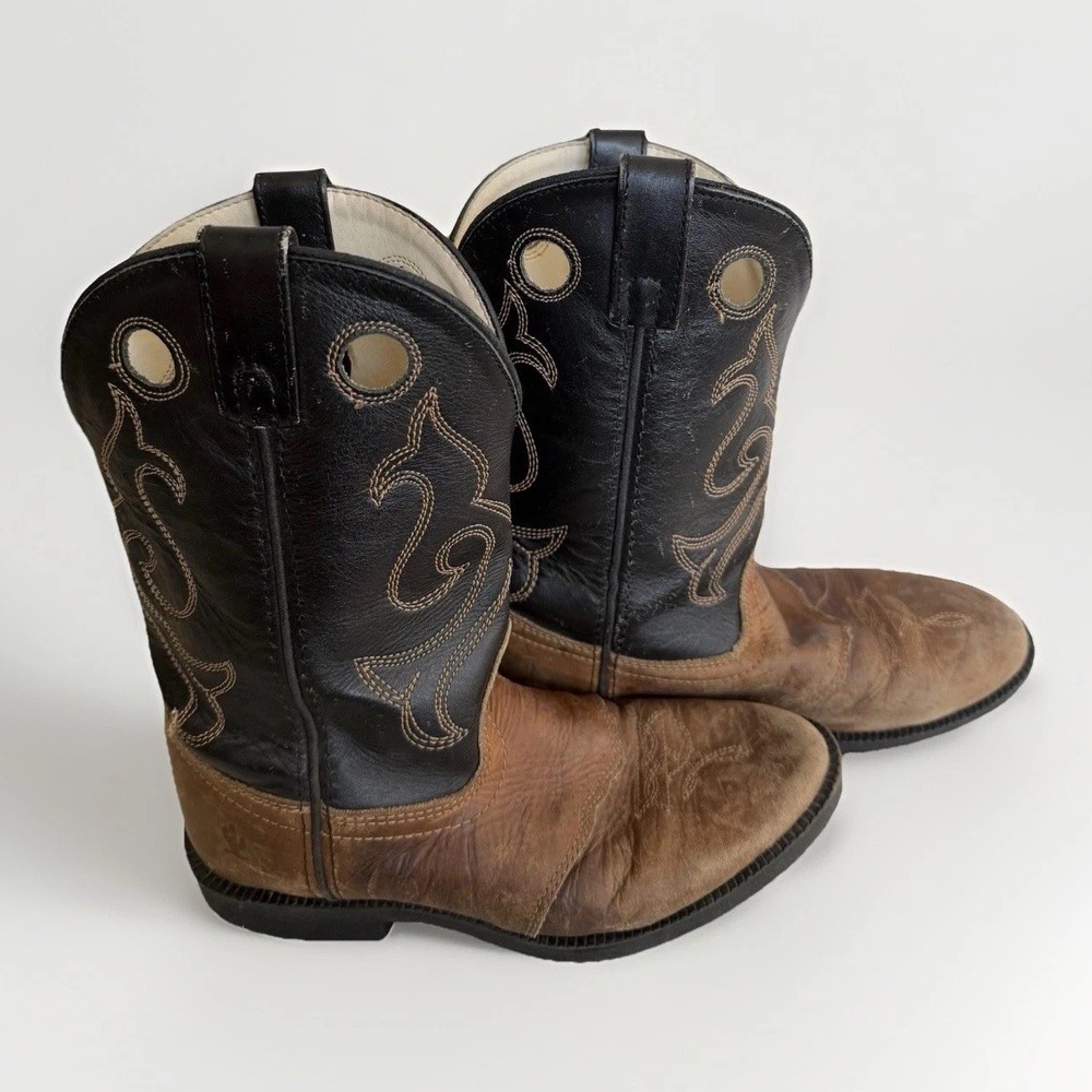 Laredo Kids Size 2D Brown & Black Two Tone Leather Western Cowboy Boots Rodeo