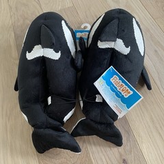 FishFLOPS Orca Whale Slippers Black White Slippers Youth Kids Sz Medium 2/3 New