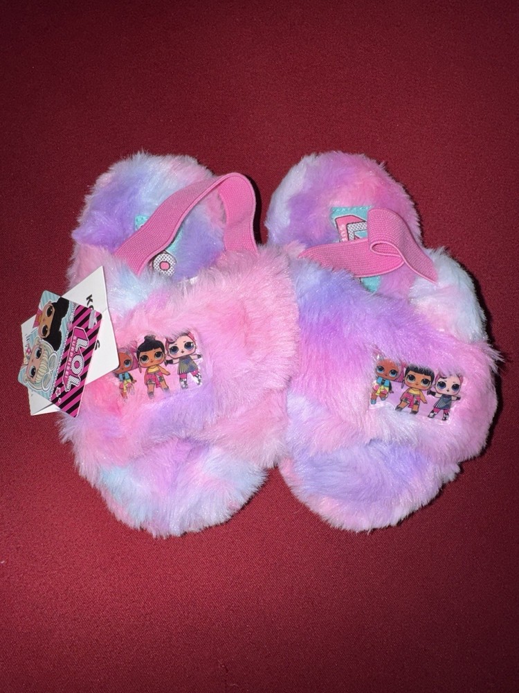 L.O.L. Surprise! Multicolor Faux Fur Slip-On Slippers Pink Purple Blue Size 8