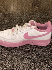 Nike Air Force 1 Low Top Sneaker Unisex Kids White Pink Leather Lace Up 3.5