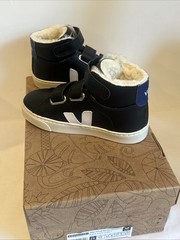 Veja Small Esplar Mid Fur-lined Leather Kids Sneakers Size 12