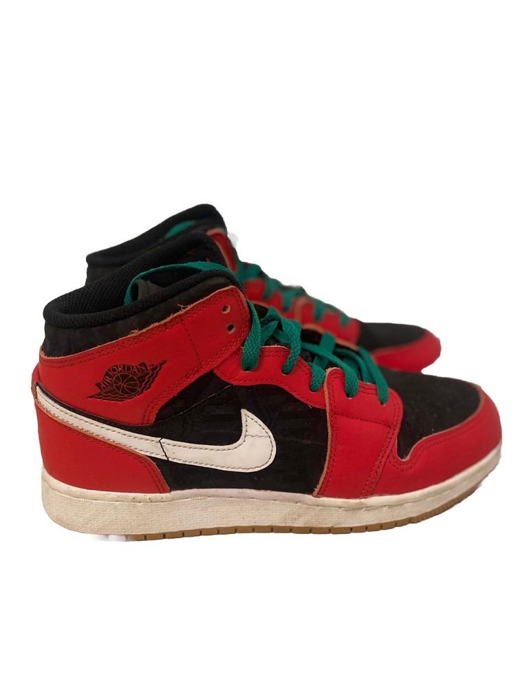 Big Kid’s Jordan 1 Mid SE Black/Fire Red-White-Malachite (DQ8418 006)
