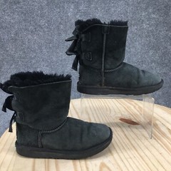 UGG Boots Youth 1 Bailey Bow II Shearling Black Pull On Ankle Top Comfort Casual