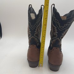 Rollda Western Boots Kids Size 5 Brown Navy Embroidered Pull On Mid Calf NZX12